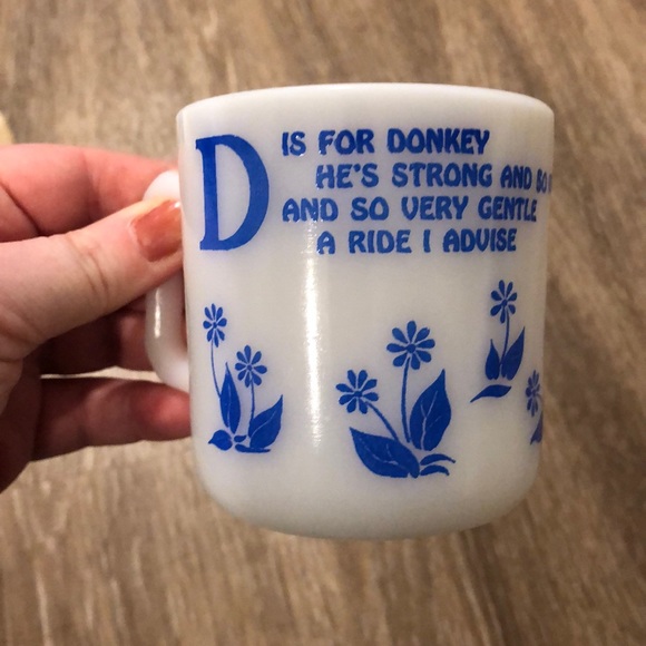 hazel atlas Other - Hazel Atlas D is for donkey milk glass blue appliqué vintage mug